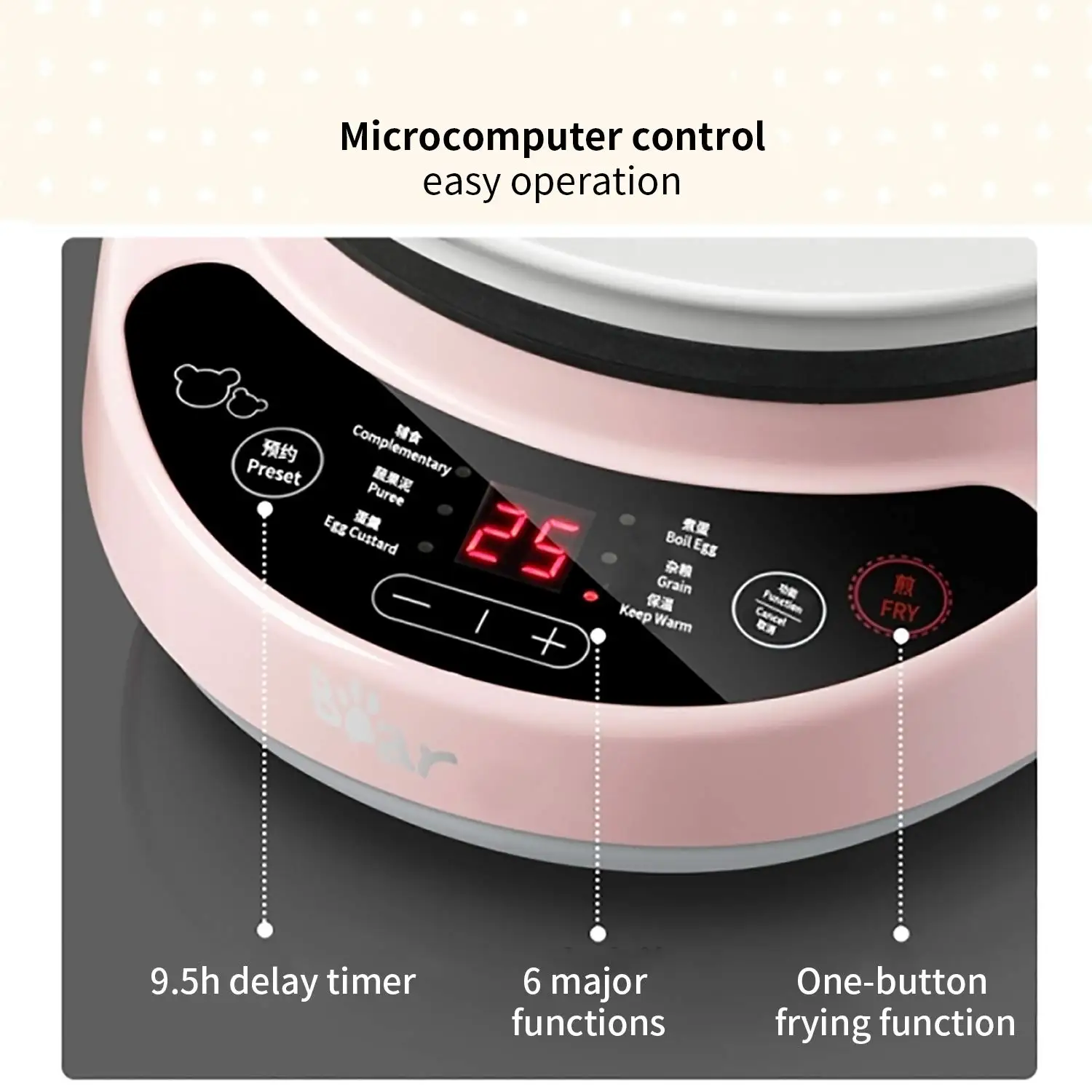 Bear ZDQ-B05C1 cuociuova multifunzione rapido, con funzione di spegnimento automatico del vapore e della frittura, caldaia per uova a cremagliera in ceramica