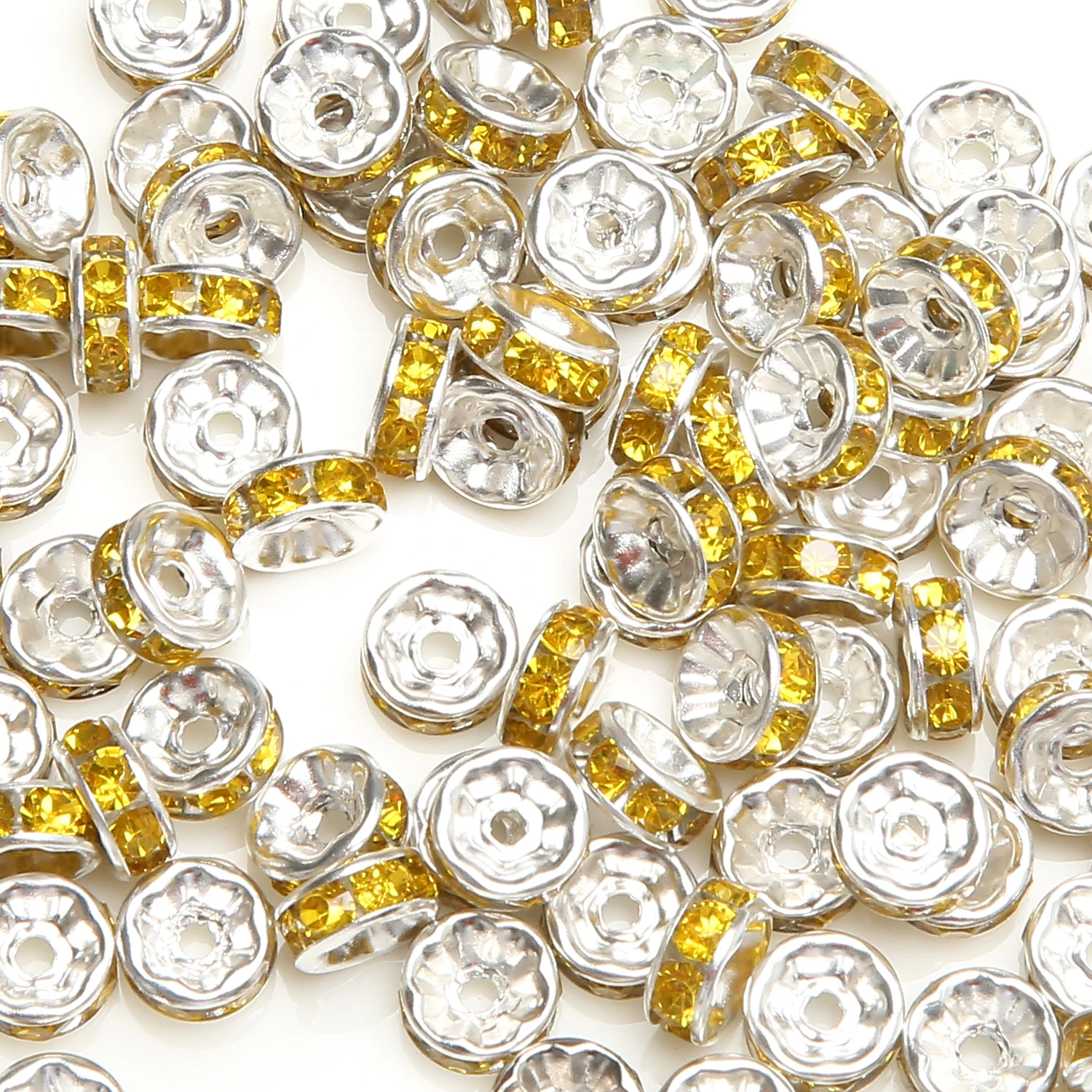 (50 Stück = 1 Los!) AAAA-Qualität 6x3MM Metall Silberbeschichtete Kristall-Strass-Rondell-Abstandsperlen 18 Farben zur Auswahl – Detail 18