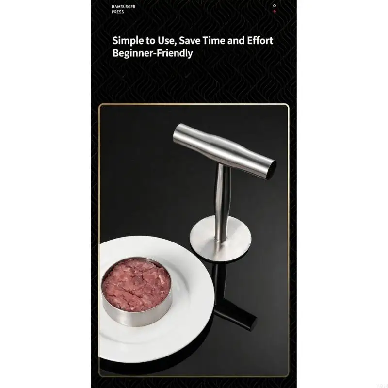 T-Handle Hamburger Patty Maker with Flat Pressing Plate for Ground Beef, Pork, Chicken, and Other Ground Meats at Barbecues Y5GB