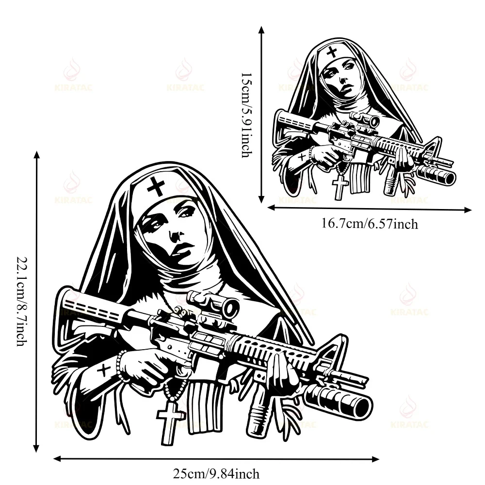 Tactical Nun with Rifle Car Sticker Black White Vinyl Decal Gothic Cross Rosary Gun Nun Sticker for Car Window Motorcycle Truck