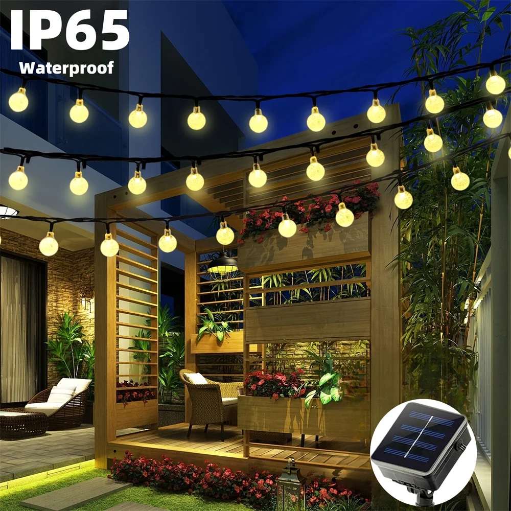 

Solar String Lights 14.76ft 30 LEDs with Crystal Ball 8 Flashing Modes Outdoor Fairy Lights for Garden Yard Christmas