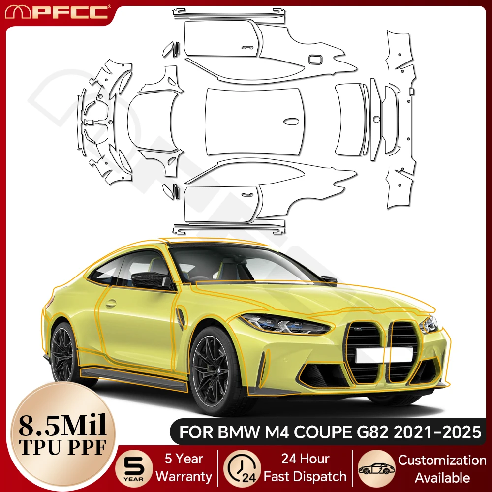 

For BMW M4 Coupe G82 2021-2025 Anti-Scratch TPU Paint Protection Film Pre-Cut PPF Car Body Clear Bra Resistant Invisible Cover