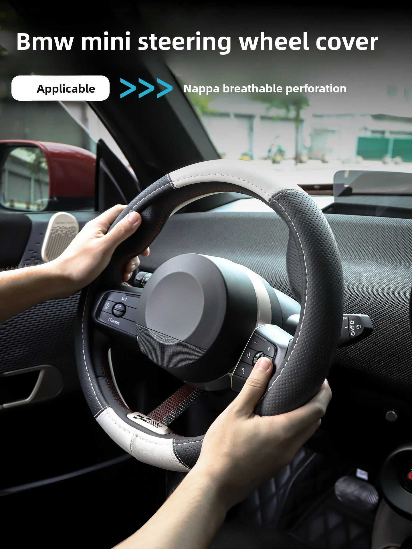 

For MINI Special Steering Wheel Cover Breathable Nappa Leather Handle Cover Car Decorative Interior Universal in All Seasons