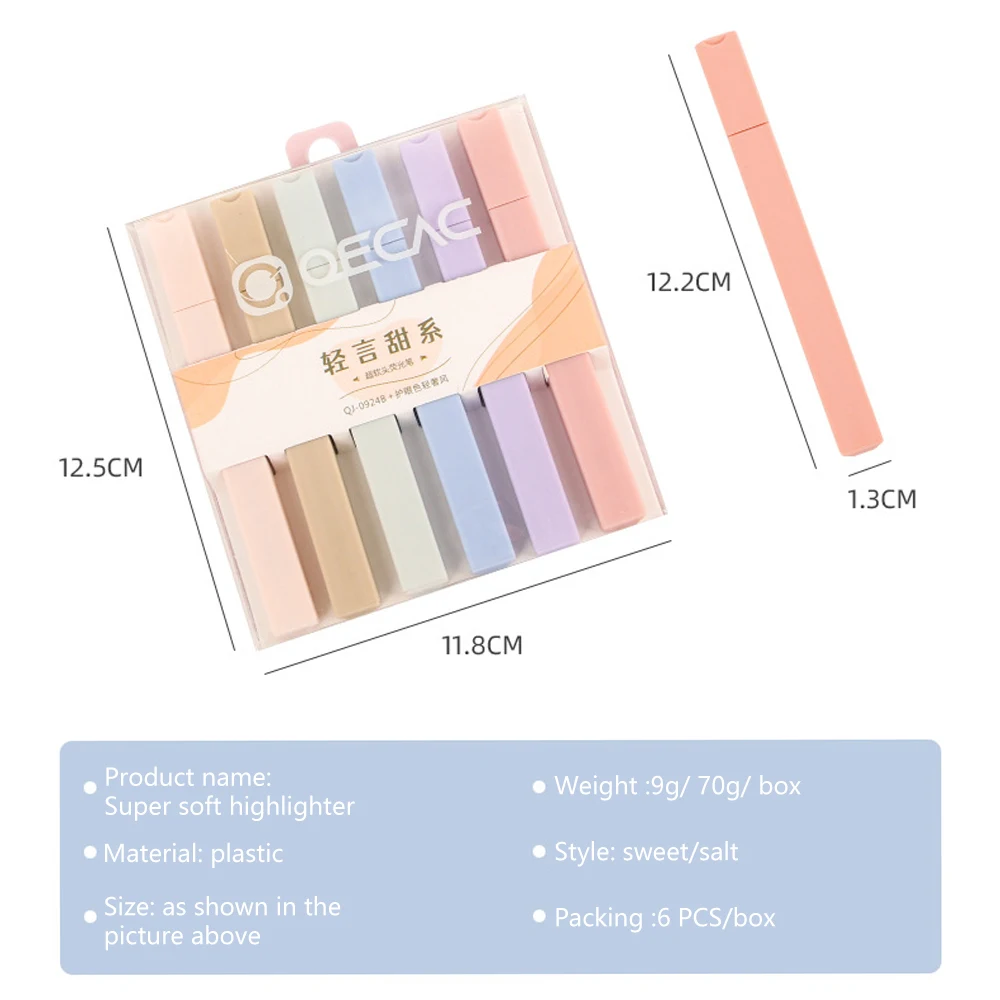 6 قطعة لون مزدوج/طرف واحد علامة لينة حماية العين قلم تحديد مجموعة أقلام الفلورسنت الباستيل ملاحظات المفاتيح #6