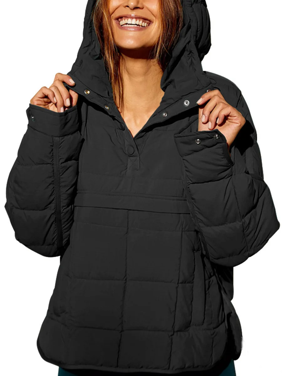 Cozy Hooded Pocket Long Sleeve Cotton Puffer Jacket Winter Coats Outerwear Women Oversized Casual Puffer Jackets
