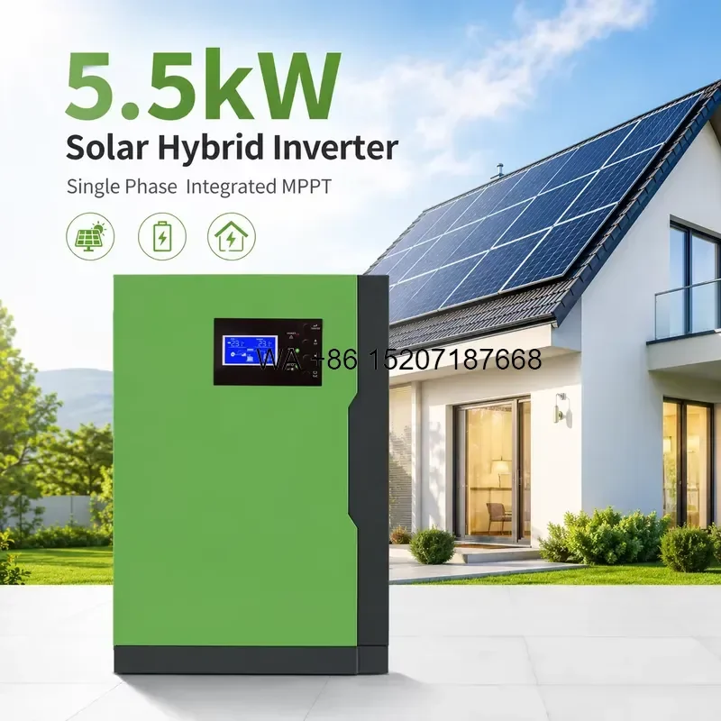 Wmwmnu 5.5kW Hybrid Solar Inverter Single Phase Built in MPPT USB WiFi Smart Monitoring for Residential Energy Storage Backup