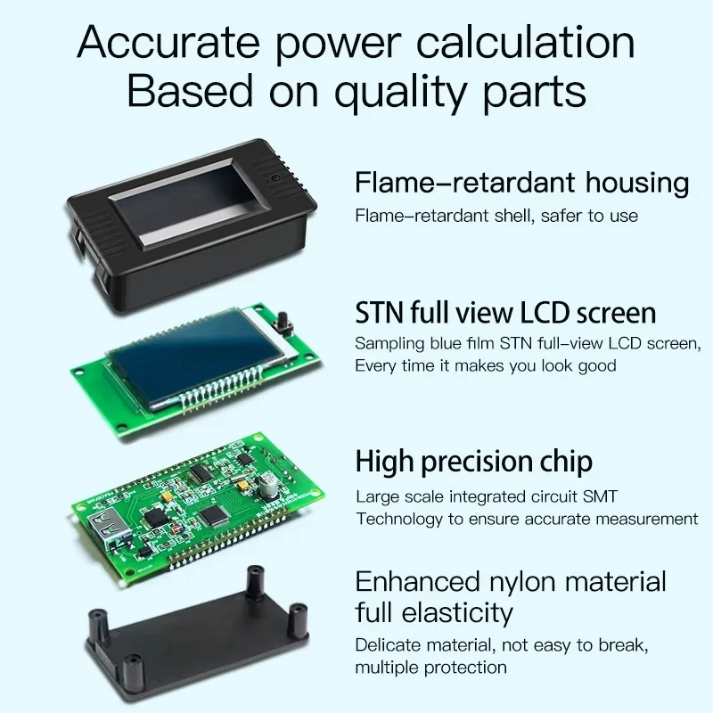 PZEM-015 DC 0-200V 50A 100A 9 in 1 DC LCD Display Digital Multimeter Battery Monitor Power Energy Impedance Voltmeter Wattmeter