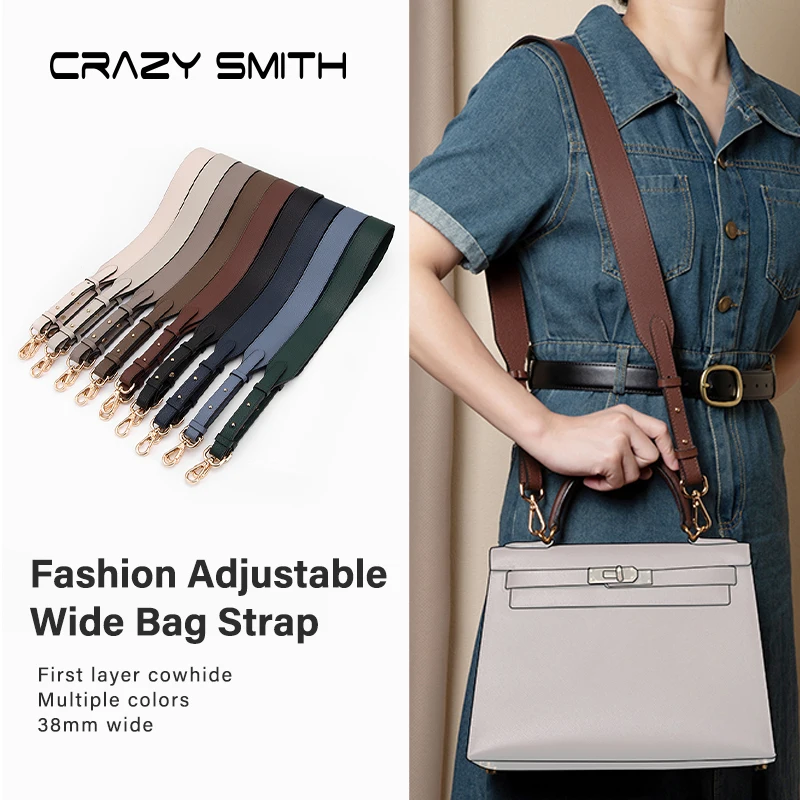 CRAZYSMITH Top Layer Cowhide Genuine Leather Bag Strap Replacement Cross Body Bag Purse Wide Shoulder Strap Handbag Tote Belts