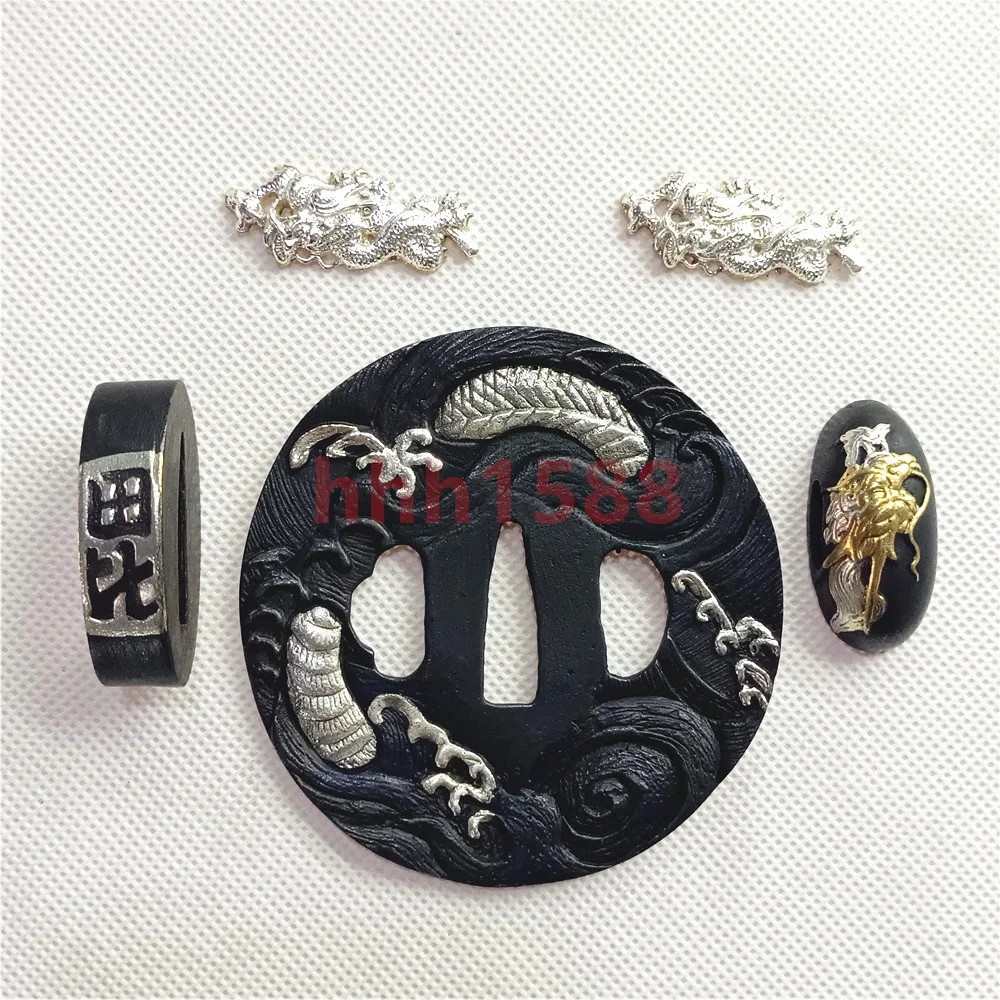 Nice Japan Katana Parts Copper Tsuba Brass Handguard Guard Fuchi Kashira Menuki For Japanese Samurai Sword Fitting Cool Dragon