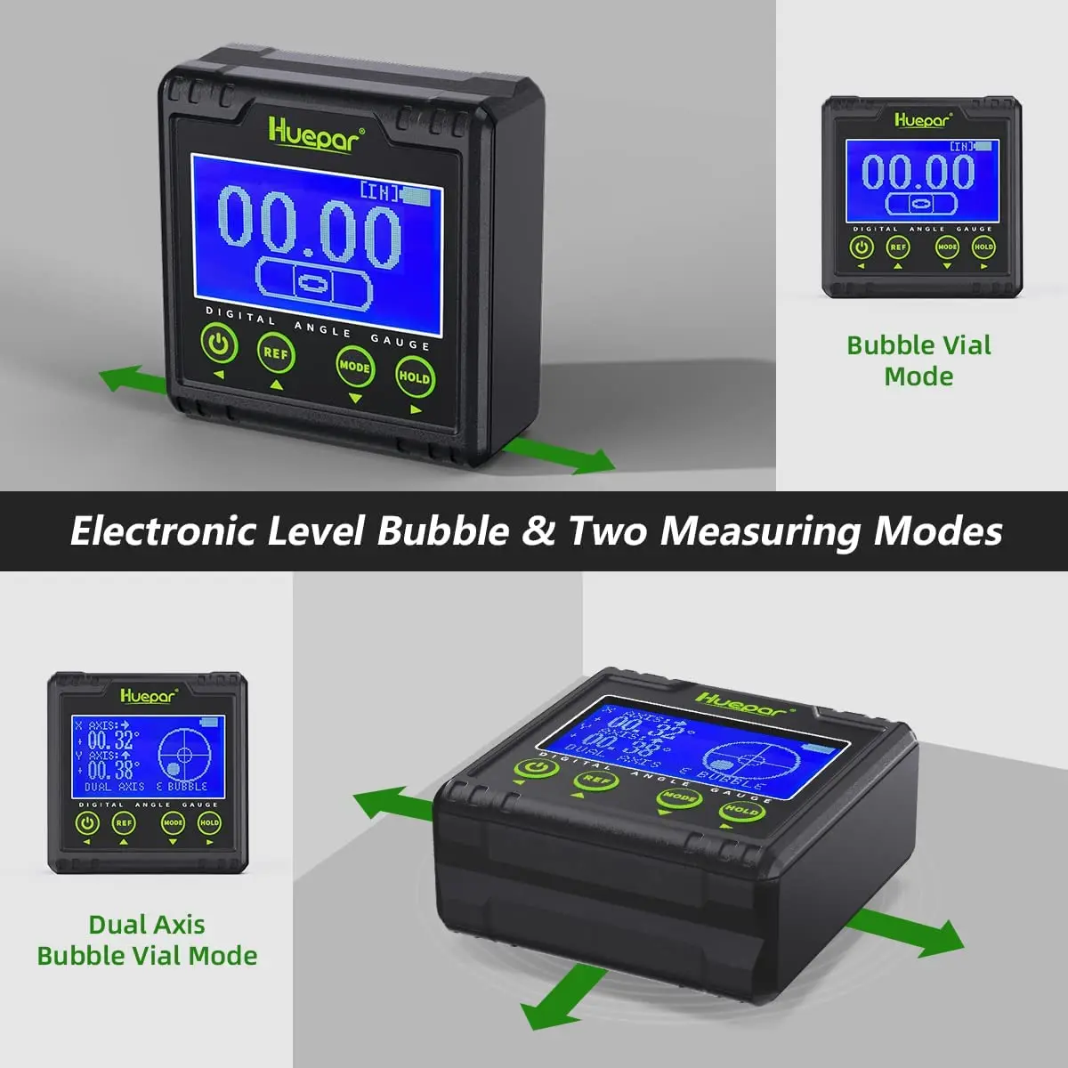 Imagem -04 - Huepar-digital Angle Gauge Transferidor Bolha Eletrônico Angle Finder Caixa de Nível Eixo Duplo 0.01 ° Resolução V-groove Magnético