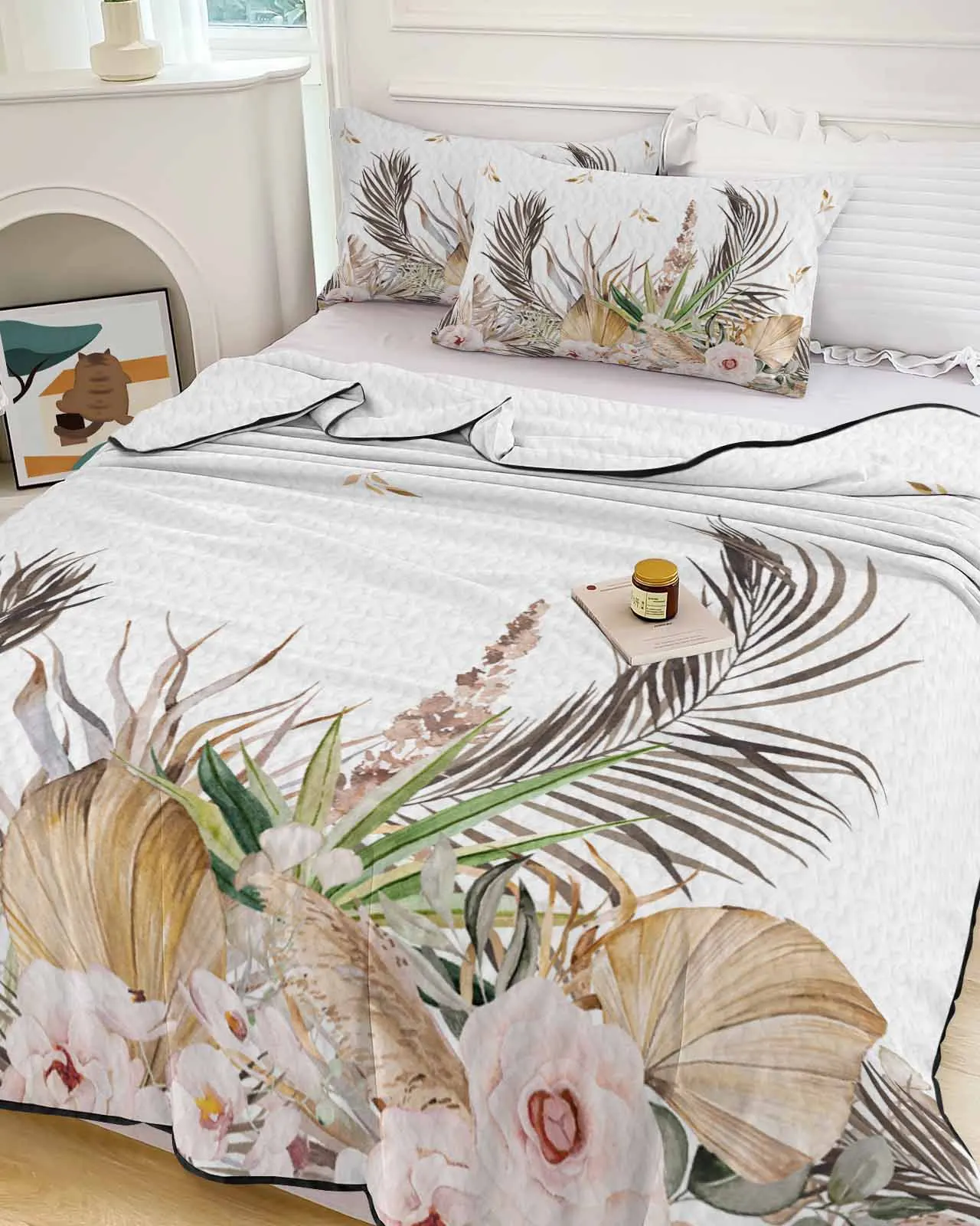 Retro Fern Plant Palm Leaf Flower Watercolor Cooling Blankets Air Condition Comforter Lightweight Summer Quilt Thin Quilt