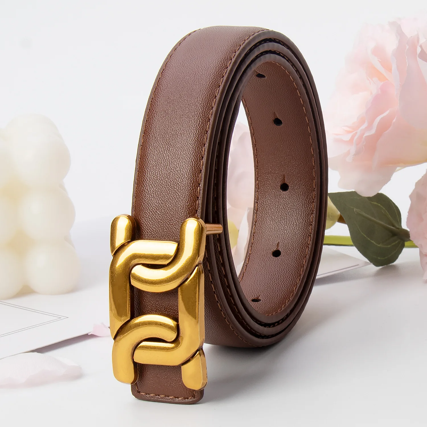 1 Stück Damengürtel für Jeans, Damen-Ledergürtel mit goldener Schnalle, Designer-Gürtel für Hosen, Jeans, Kleider
