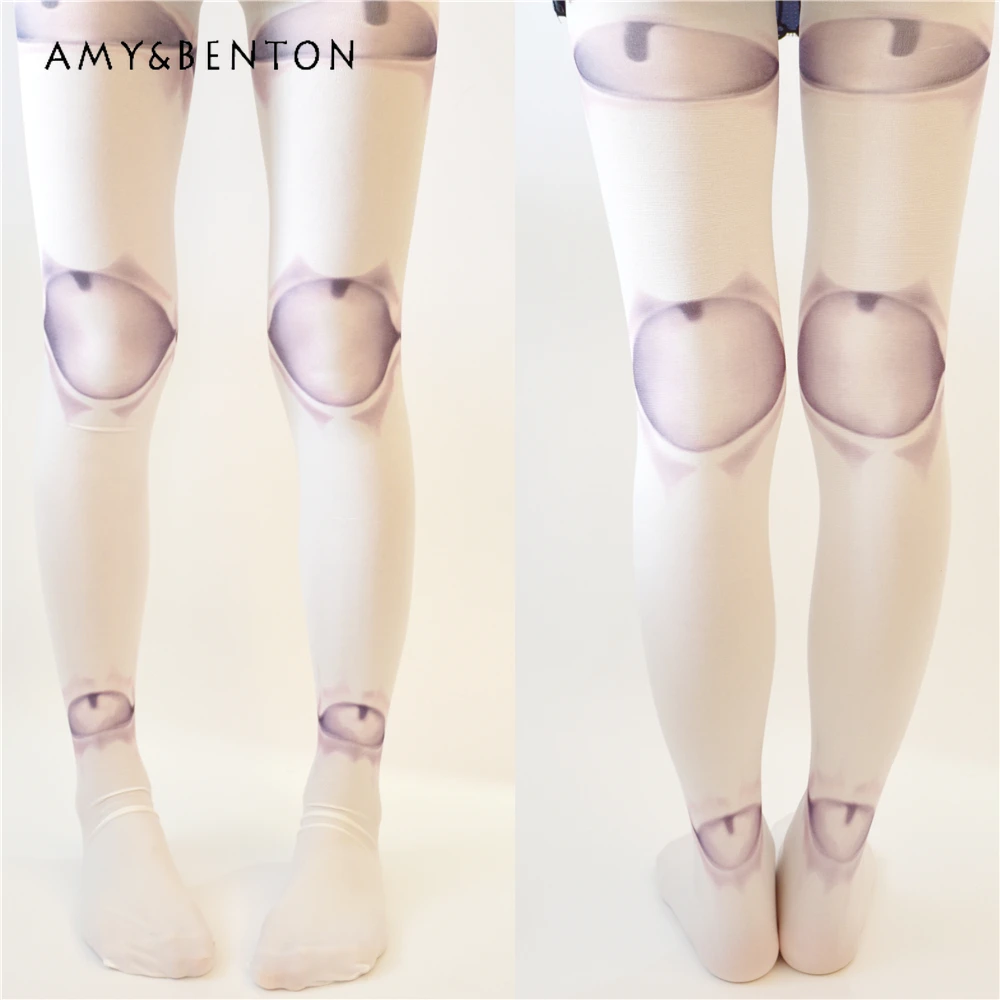 Street Retro Hot Girl Gothic Print Pantyhose Female Sexy Punk Style Slipantyhose Y2K Harajuku Thigh High Socks Cosplay Lolita