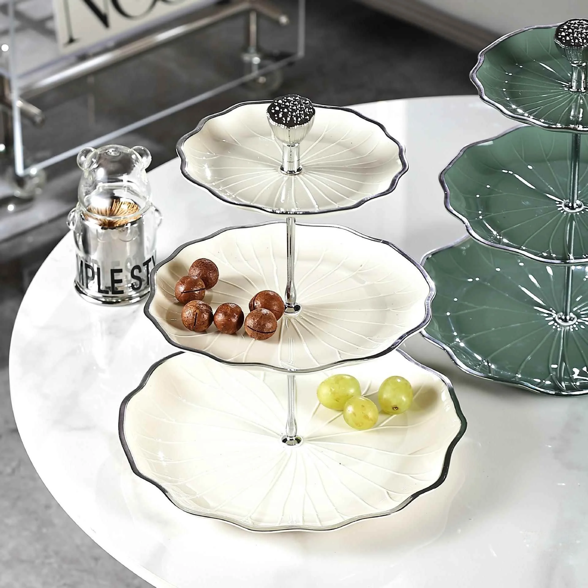  Multi-layered Fruit Tray Elegant Home Decorative Item for Living Room Tea Table Candy Serving Dish Lotus Flower Design view 2