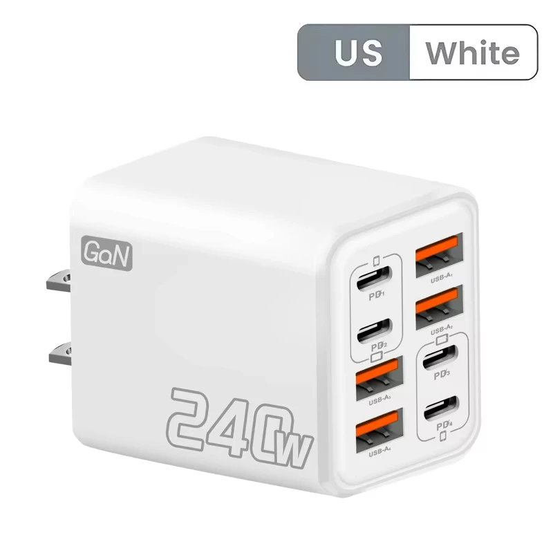 240W GaN USB-C oplader 8-in-1 snellaad telefoonoplader voedingsadapter voor iPhone Samsung Xiaomi Type-C EU/VS stekker wandlader
