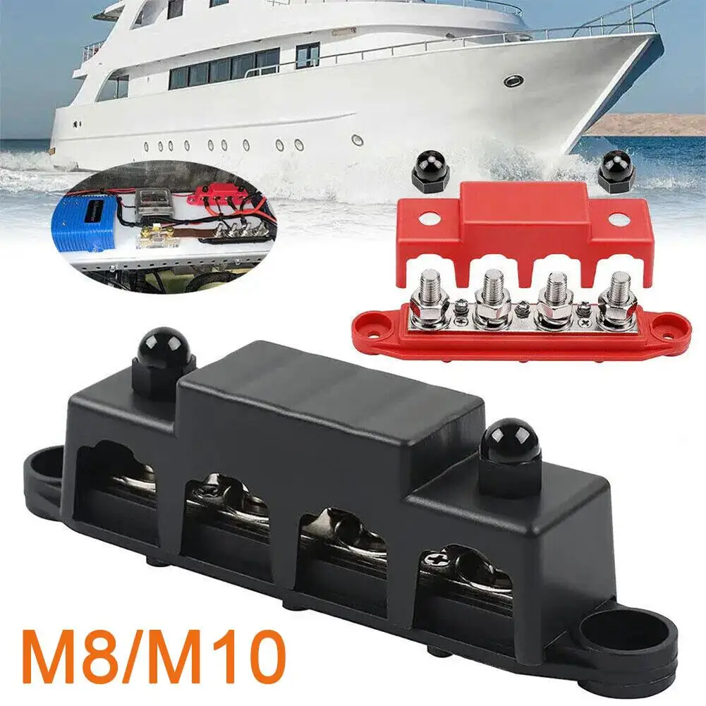 M8 Bus Bar Box Board 48V 300A 4 Way High Current Busbar Parts Boat Box Organizer Power Auto Connection Max Amplifier Case C W3W4