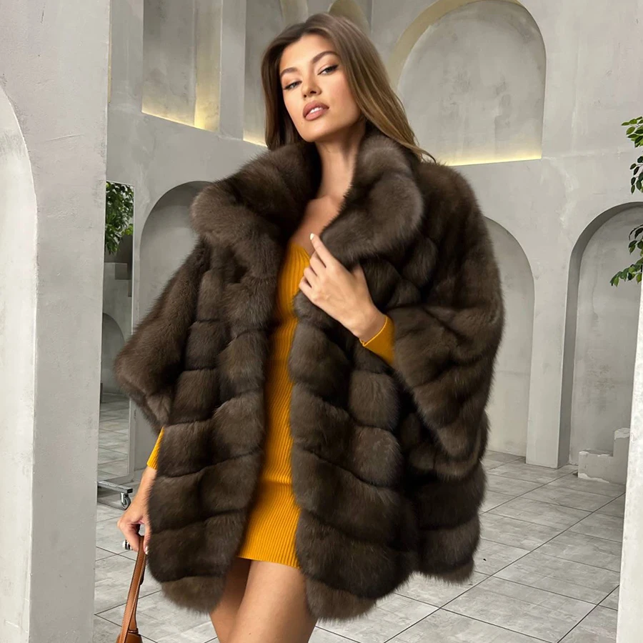 Winter Real Fox Fur Coat For Women Natural Fox Fur Jackets Mid-Length High Quality Fox Coat Women Luxury 2023