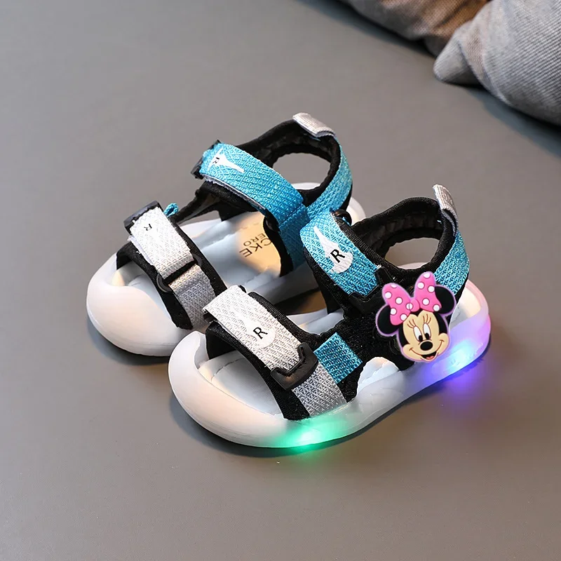 

Disney Mickey Mouse Anti-Kick Baotou LED Sandals Summer New Lights Baby Toddler Shoes Boys Girls Beach Shoes