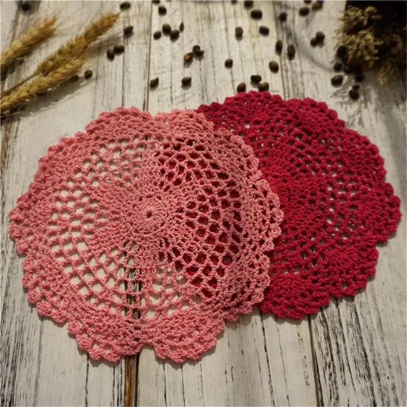 Hot Round Placemat Cup Coaster Mug Kitchen Christmas Table Place Mat Cloth Lace Crochet Tea Coffee Pan Doily Handmade Pad