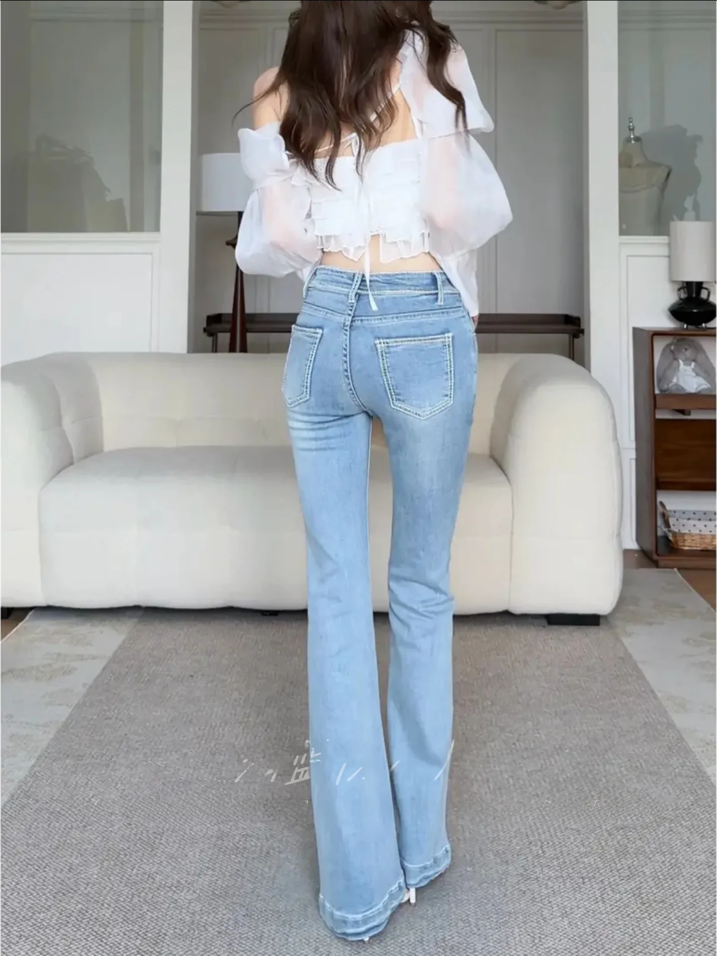 High Waist Slimming Jeans Women's Casual High Waist Bell Bottoms Hip Enhancing Cotton Stretch Denim Spring Season Fashion