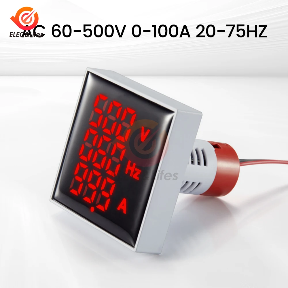 3 in 1 Large Panel Digital Voltmeter Ammeter 60-500V 0-100A 20-75Hz Hz AC Current Frequency Meter Indicator Digital Voltage Amp