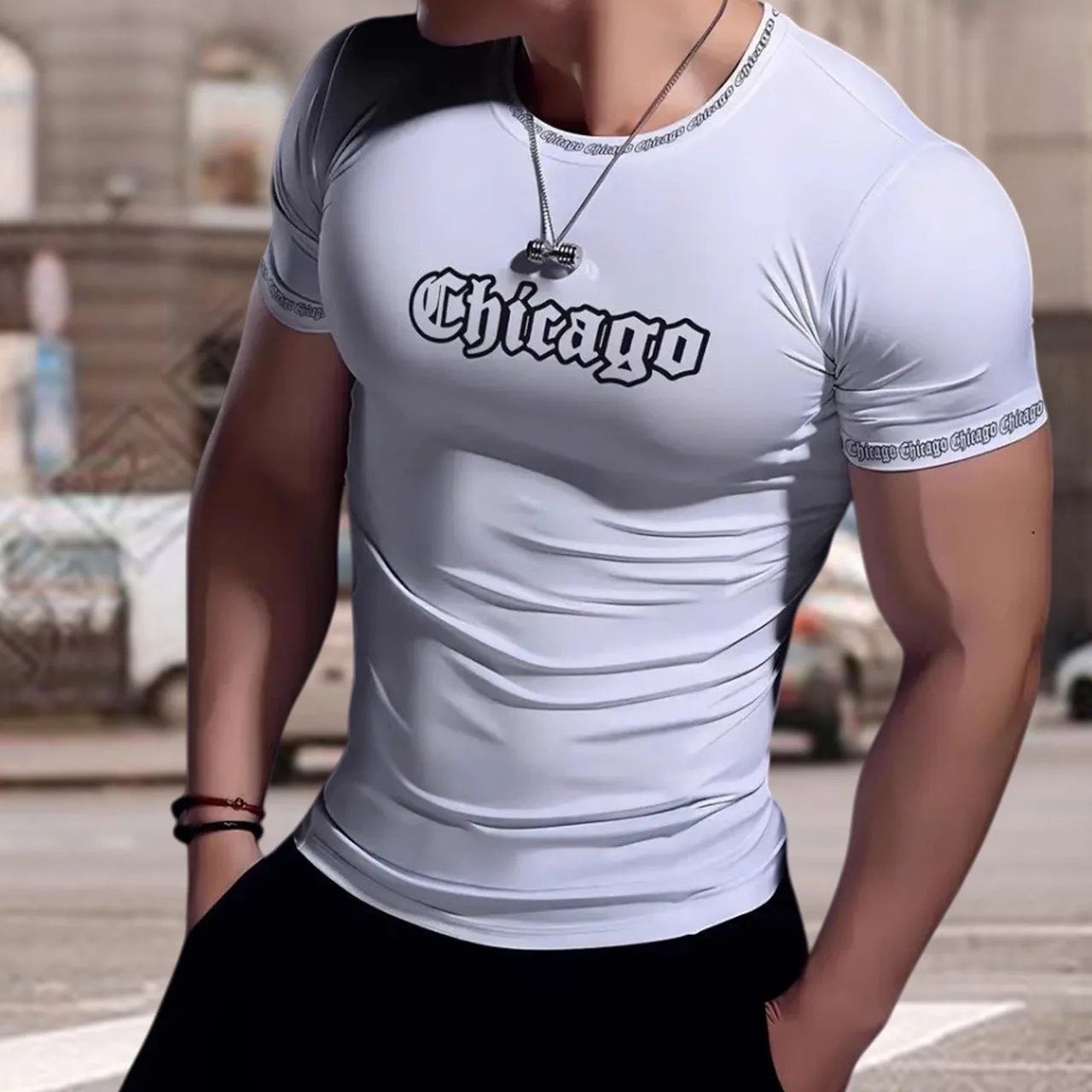 

Новая модная плотно облегающая быстросохнущая дышащая спортивная футболка для бега, мужская футболка для фитнеса, тяжелой атлетики, облегающий повседневный топ