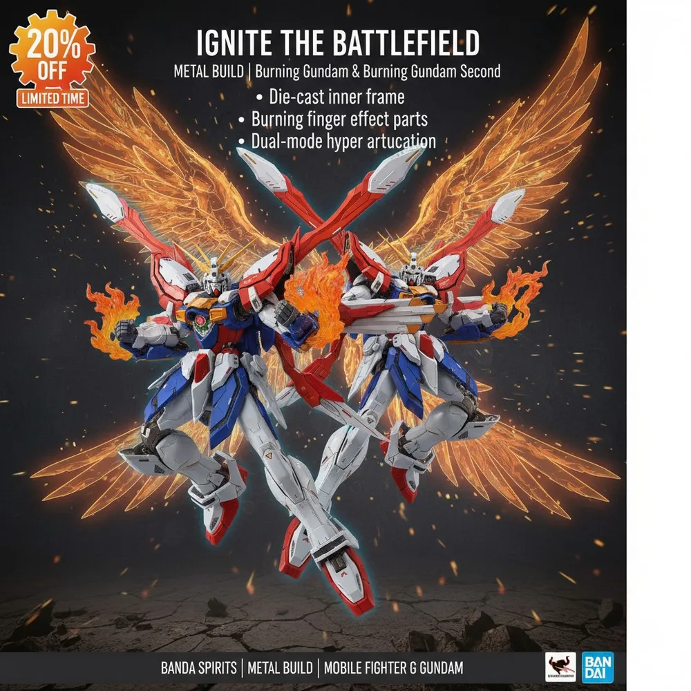 

Bandai METAL BUILD Burning Gundam & Burning Gundam Second Dual Form Action Figure Diecast Alloy G Gundam 30th Anniversary 2025