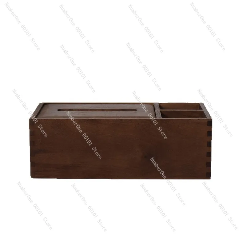 Elegant Black Walnut Wood Tissue Box Desktop Napkin Holder with Storage Compartment Wooden Facial Paper Dispenser Case
