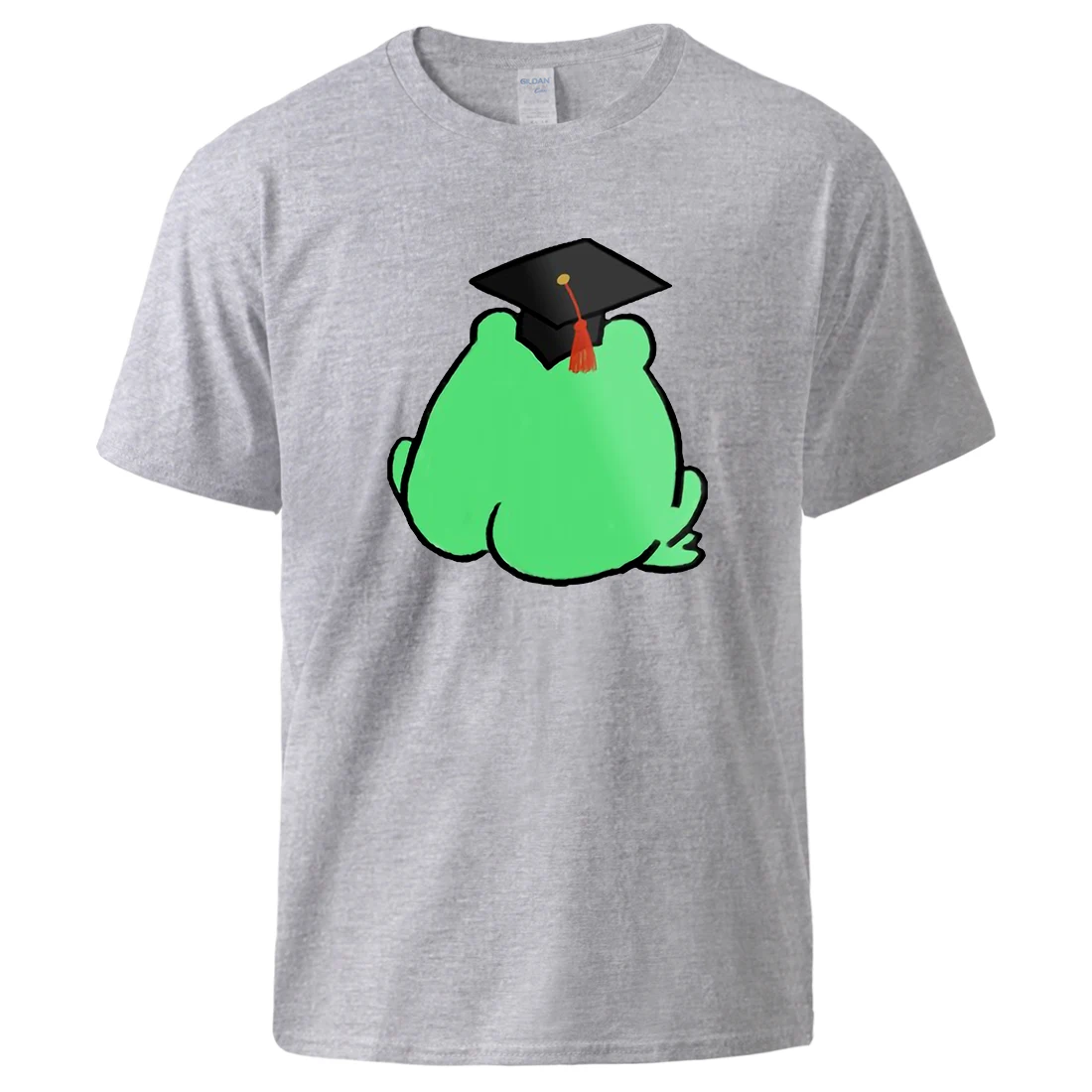 Frog Graduate Butt View Metal Print Tshirts Men Fashion Vintage Short Sleeved Cotton Comfortable Tops Classic Harajuku T Shirt