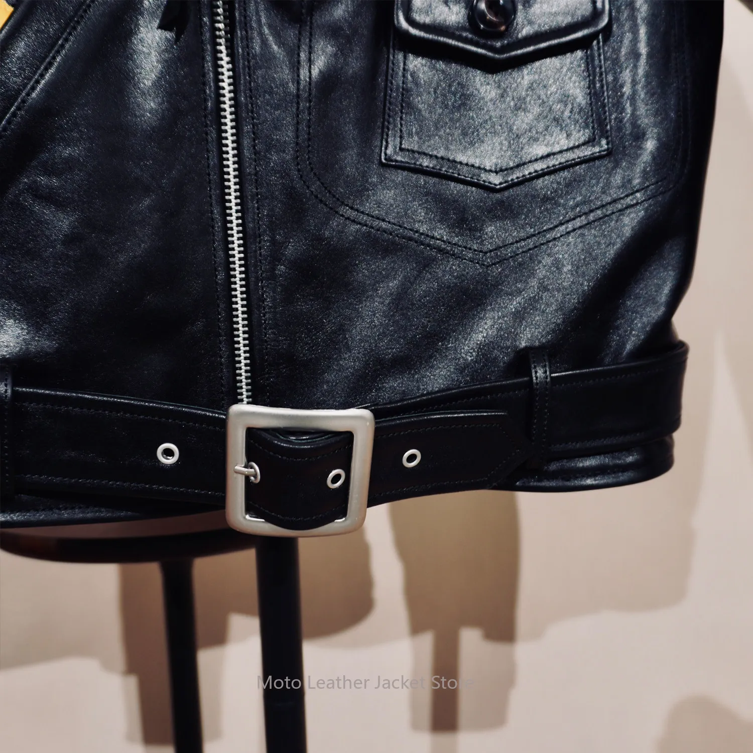 Classic TWC 731 American Retro Diagonal Zip Horsehide Leather Jacket Men Amekaji Short Biker Motorcycle Genuine Leather Coat J24 - view 3