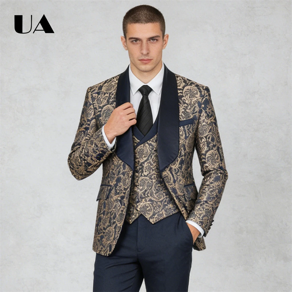 

Brand Selection Men's Luxury Suit Set (Jacket Vest Pants) Wedding Suit for Groom Party Prom Suit Attire XS-3XL Shawl Neck Tuxedo