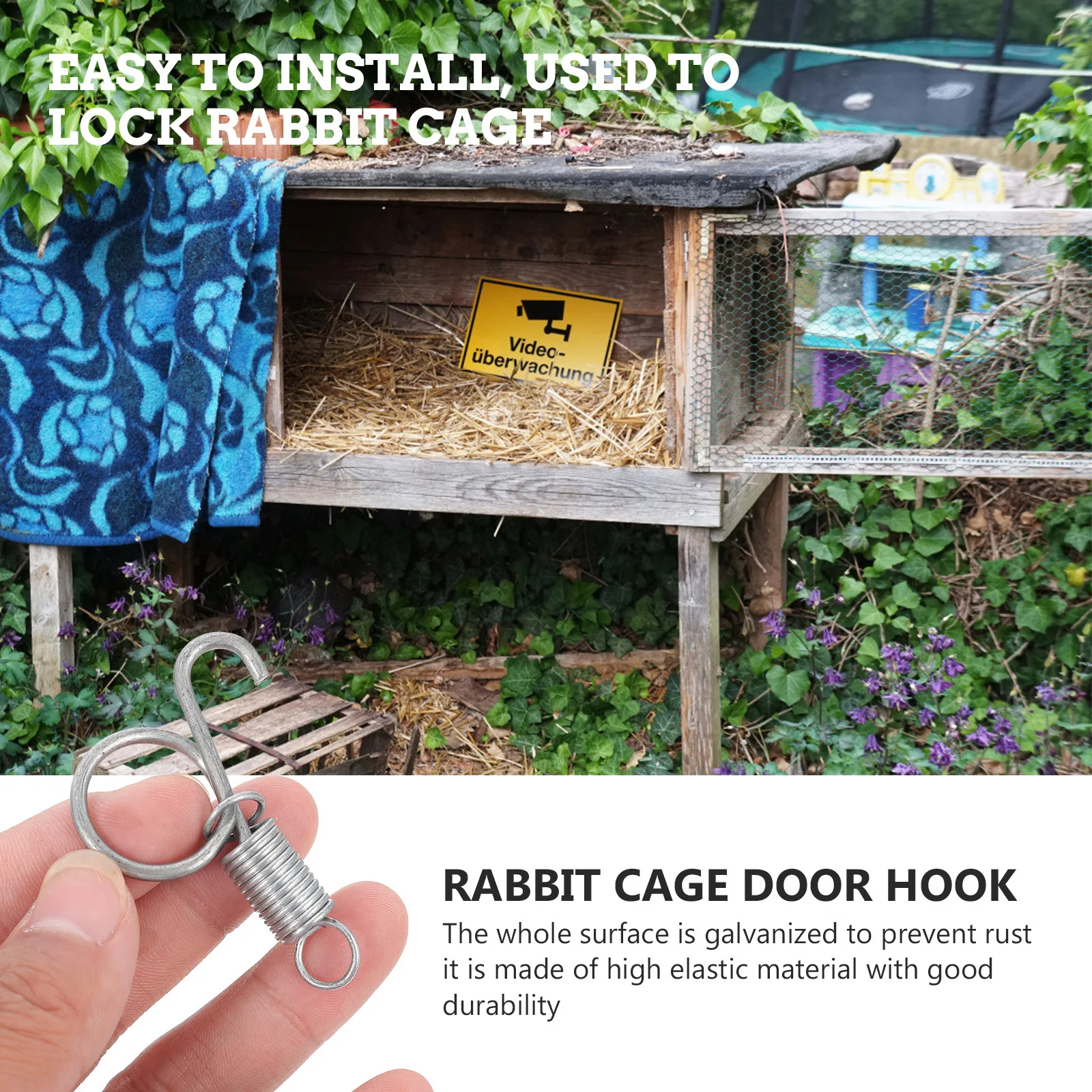

6 Sets Rabbit Cage Spring Hook Silver Sturdy Pull Ring Lock for Pet Cage Door Chicken Pigeon Bird Feeder Fixed Hook