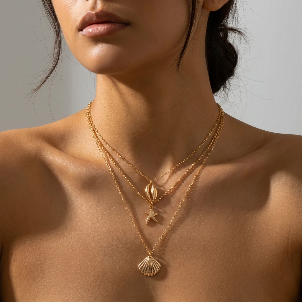 Bohemian Summer Starfish Shell Pearl Pendant Necklace for Women Trendy Gold Color Layered Chain Choker Beach Party Jewelry Gifts - view 3