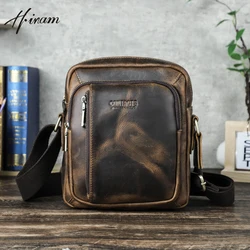 Bolsa de ombro crossbody vintage masculina, couro de cavalo louco genuíno, mini bolsa mensageiro retrô, bolsa de viagem casual elegante, iPad, Ipad 8.3