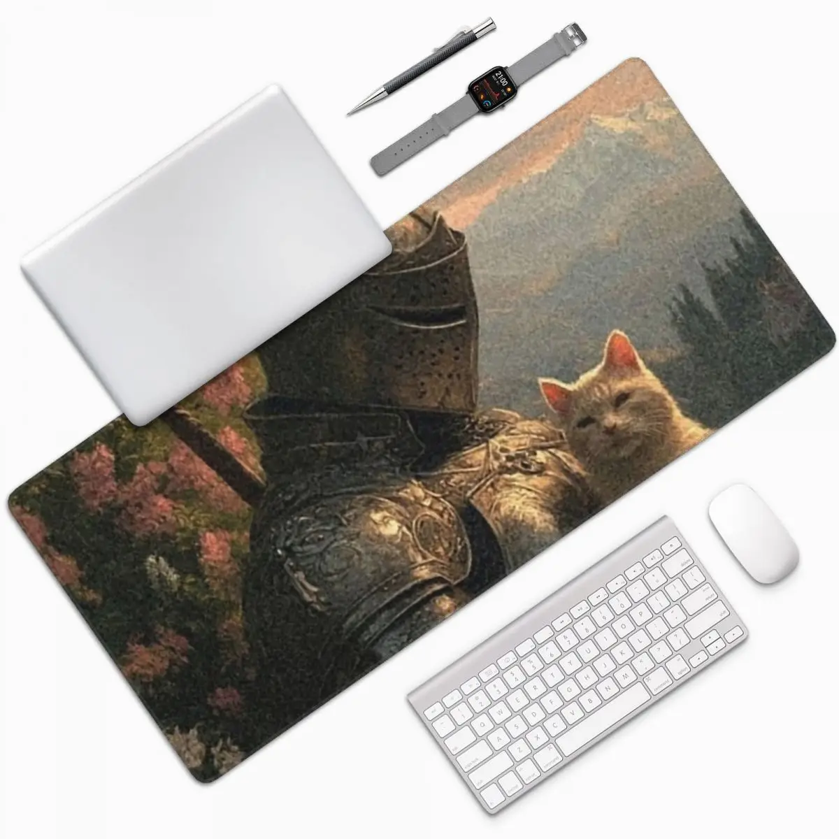 

Knight And Cat Large Mouse Pad Computer Keyboard Mouse Mat Gaming PC Laptop Desk Mat Office Accessories Table Mats
