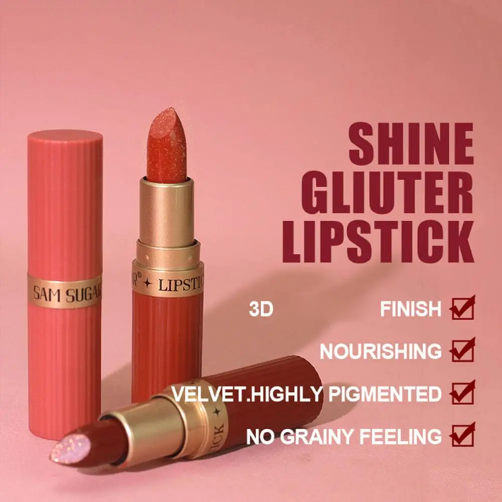 6-color Glitter Lipstick Waterproof Long Lasting Moisturizing Velvet Sexy Lip Red Tint Pink Matte Lips Makeup G7E8