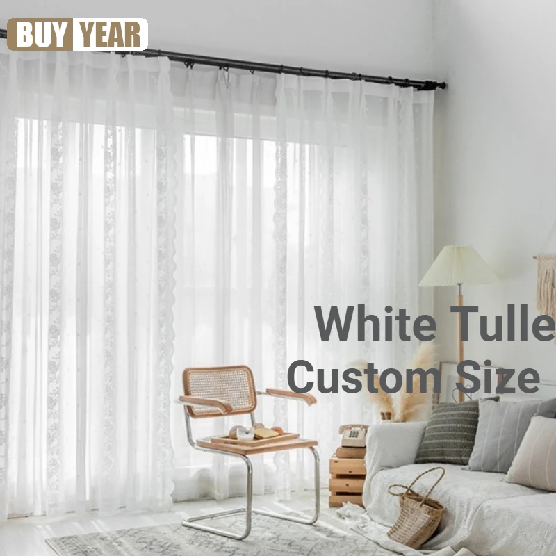 White Tulle Lace Window Screen Gauze Modern Thick Curtains for Living Dining Room Bedroom Luxury Custom Size Fashion Elegant