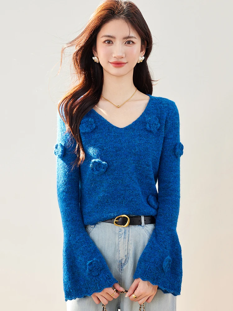 

Design Sense Niche Knitwear Tops Fashion Female Long Sleeve Elastic Casual V-neck Knitted Shirts Women Pullover Sweaters