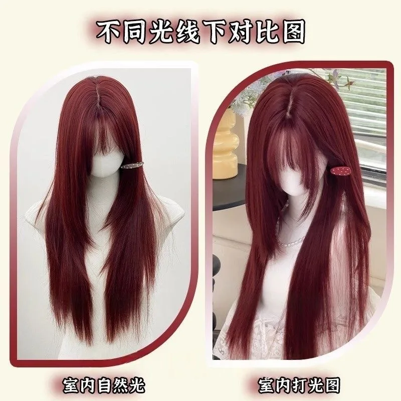 Rote Perücke, langes Haar, künstliches simuliertes Haar, Anime-Spielzubehör, Cosplay, Kopfbedeckung, glattes Haar, Foto-Show-Requisiten