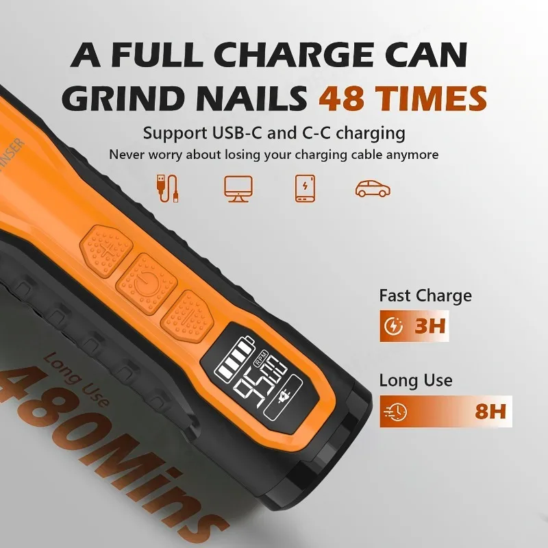 Electric Pet Nail Grinder 5 Speed Adjustable Quiet Cat Dog Paw Trimmer with Dual LED Light Grooming for Large Dogs