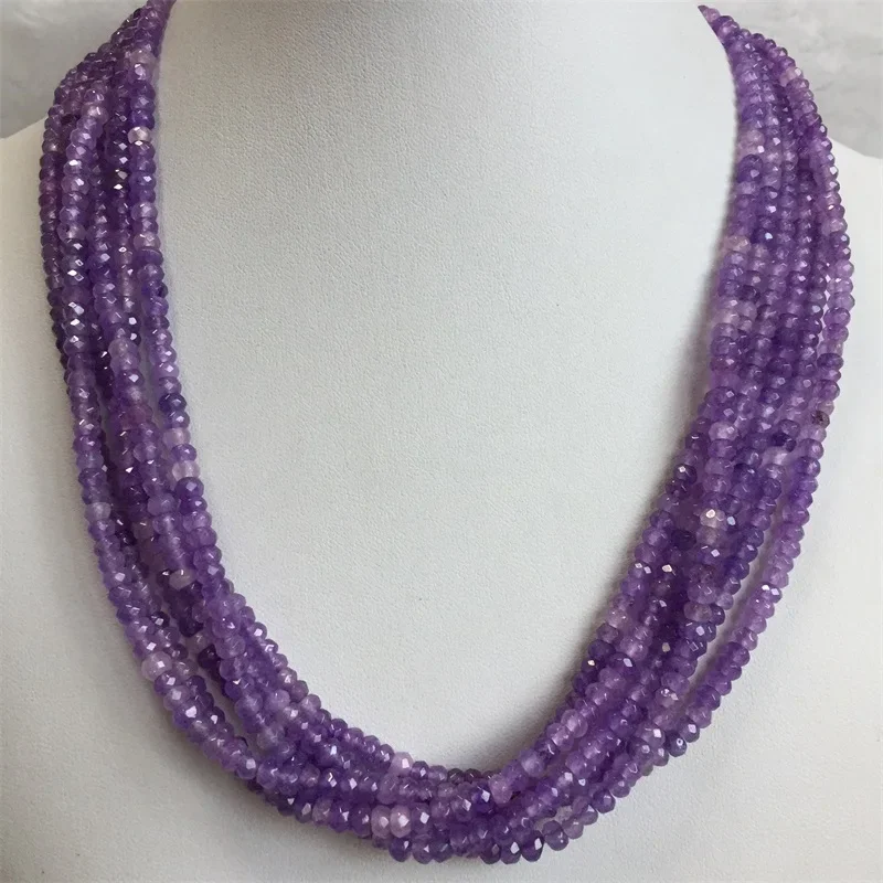 Purple Amethyst Chain Necklace for Women Natural Faceted Jade Stone Beads Choker Collares 3*4mm Abacus Gift Jewelry