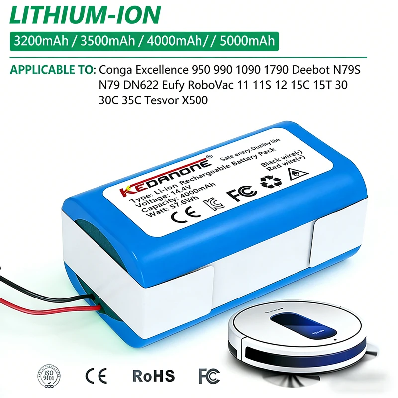 

Аккумуляторная батарея 6800 мАч 18650, литий-ионная батарея 14,4 В 2600 мАч, подходит для робота-пылесоса Xiaomi G1 Mi Essential MJSTG1.