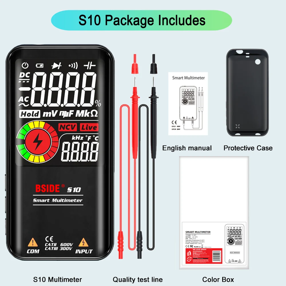 BSIDE S10/S11 Digital Multimeter Smart Tester USB Charge T-RMS DC AC Voltage Capacitance Ohm Hz NCV Professional Multitester