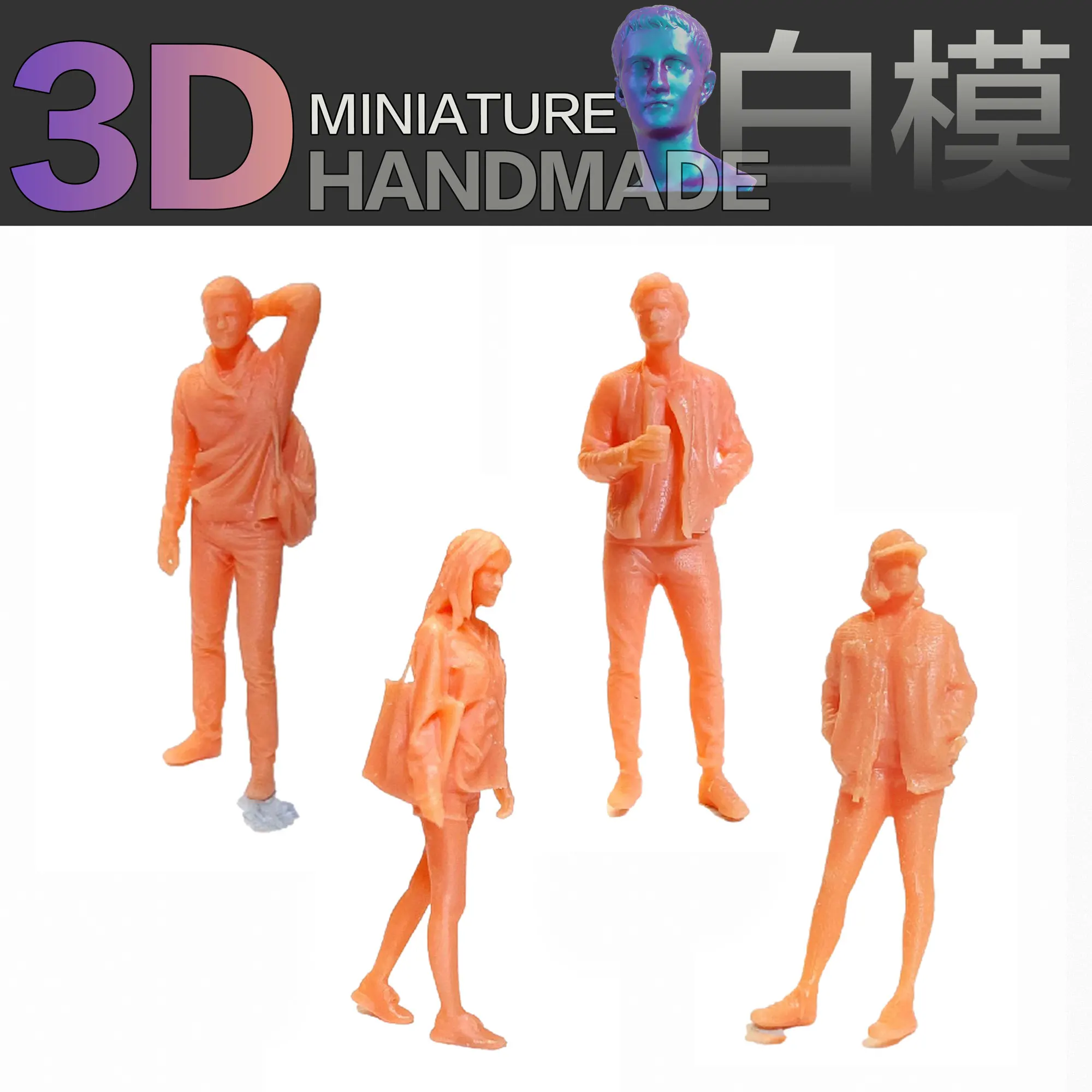 RM RESIN MINI FIGURE drink New era MALE HANDSOME BOY walk FEMALE BEAUTIFUL girl 1:64 doll model hand can be painted by hand