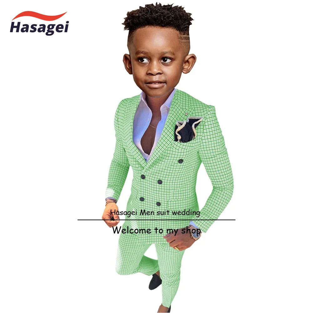 Plaid Boys Suit 2 Piece Double Breasted Jacket Pants Fashionable Wedding Tuxedo 2-16 Years Old Party Formal Blazer Kids