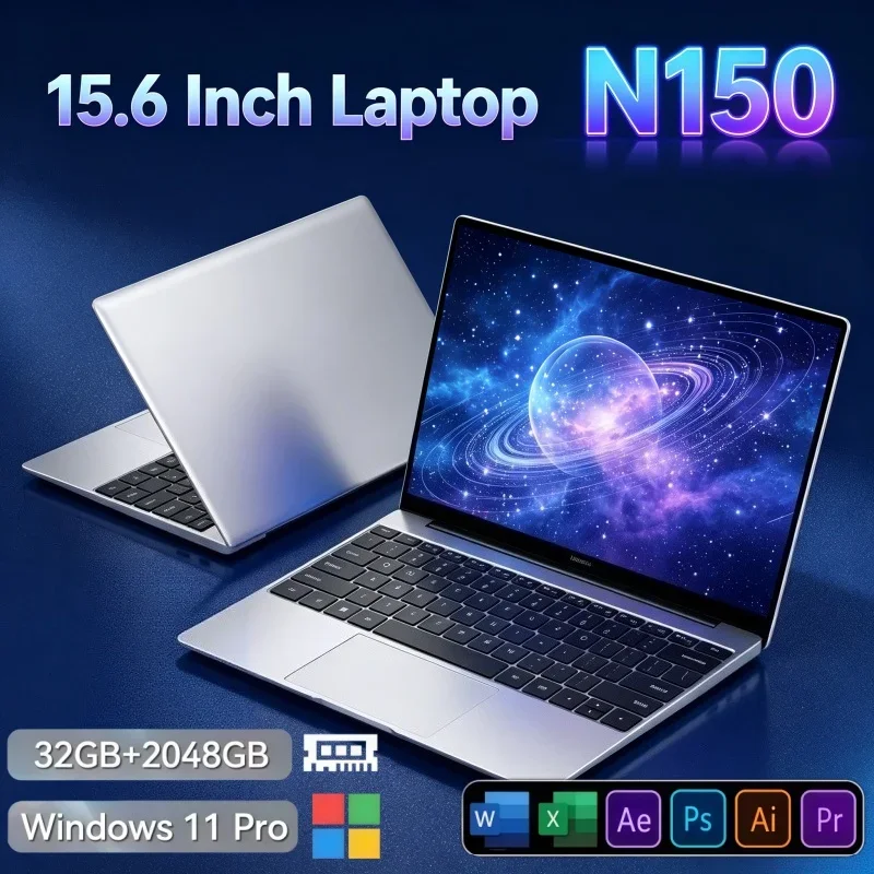 Practical 15.6 Inch Laptop Intel N150 32GB RAM 2TB SSD Portable Notebook For Online Learning Office Work Home Entertainment
