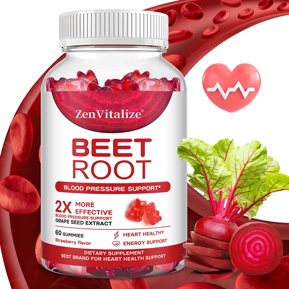 

Beetroot Gummies - with Grape Seed, Supports Blood Pressure, Helps Boost Energy and Maintain Heart Health, Mood Regulation