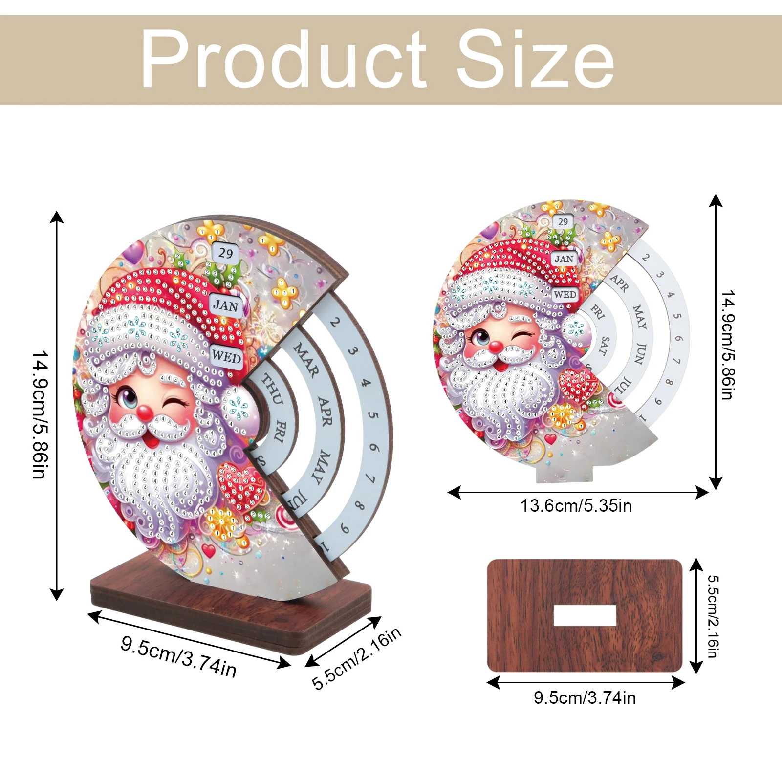 Diamond Painting Rotating Calendar Kits,Santa Claus Diamond Art Rotating Day Month Week and Reusable Calendars for Decor Gifts