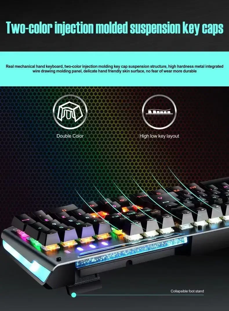 Teclado mecánico ergonómico RGB con cable para juegos, Profesional Teclado retroiluminado con LED, 104 teclas, USB 2,0, venta al por mayor