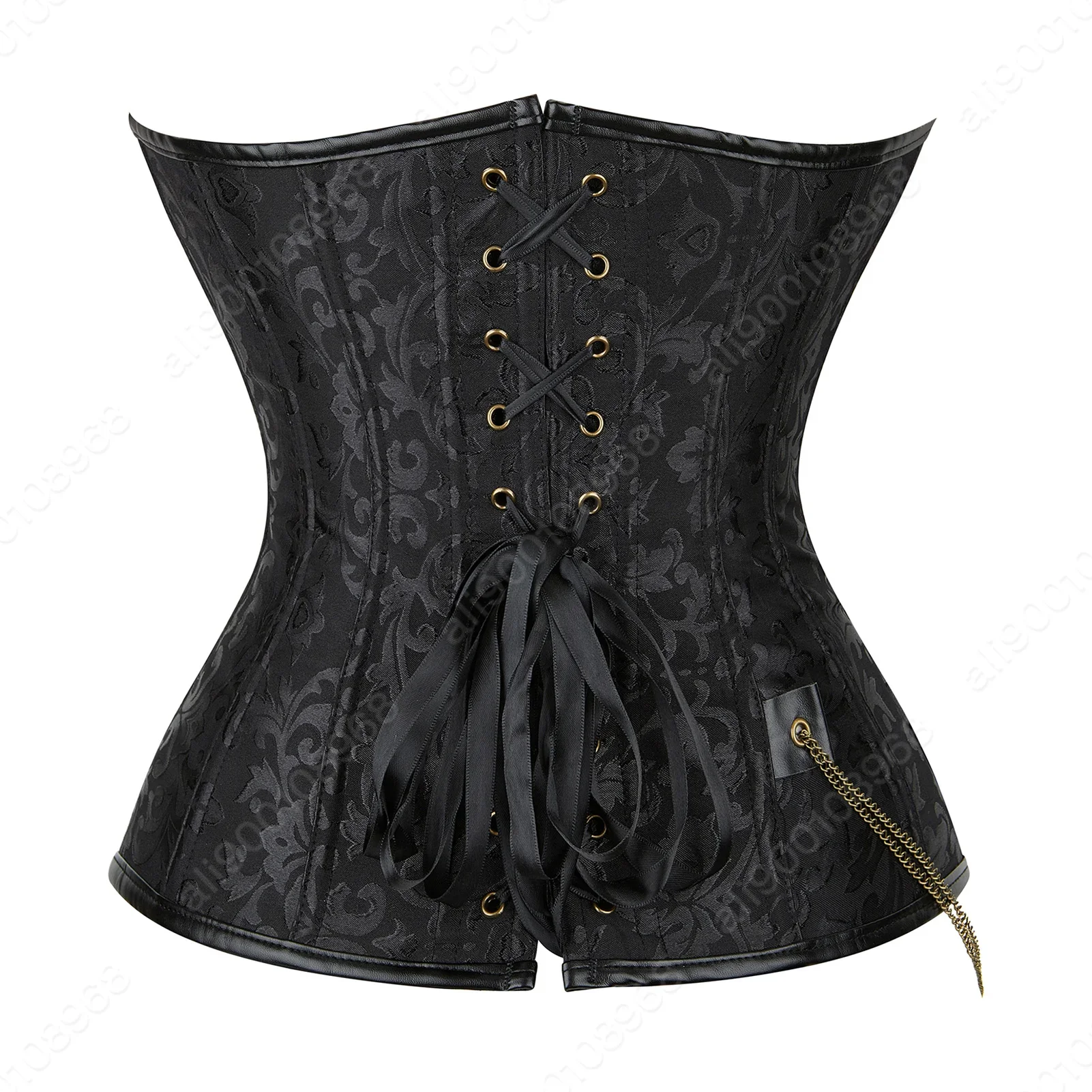 Pirate Corset Top with Chain Gothic Corsets for Women XS-7XL Plus Size Overbust Faux Leather Corset Top Steampunk Black Brown